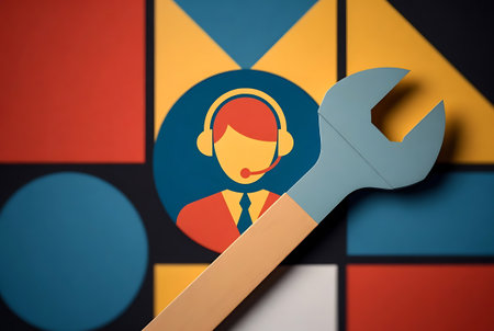 Customer service concept. Wrench and customer service icon on colorful backgroundの素材