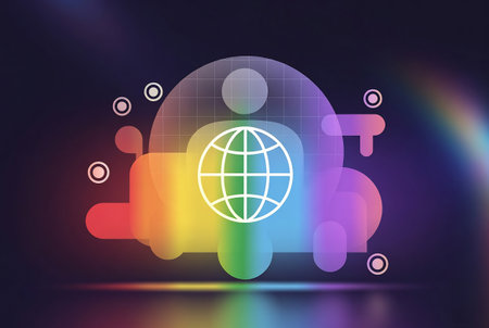 Abstract colorful background with globe and social media icons. Vector illustration.の素材