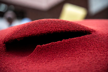 Close up of a red towel in a shop, shallow depth of fieldの素材