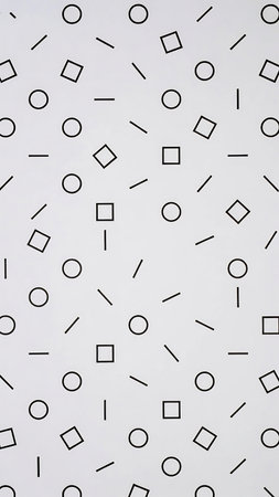 Geometric pattern with black and white squares on a white background.の素材