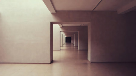3d render of empty corridor in modern office building, perspective viewの素材