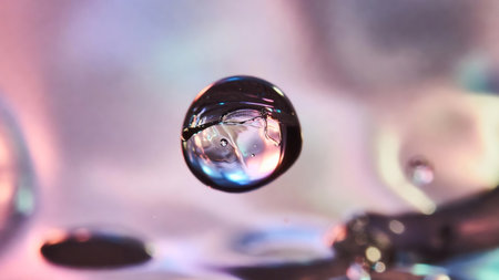 Soap bubbles with water drops close-up. Macro photography.の素材