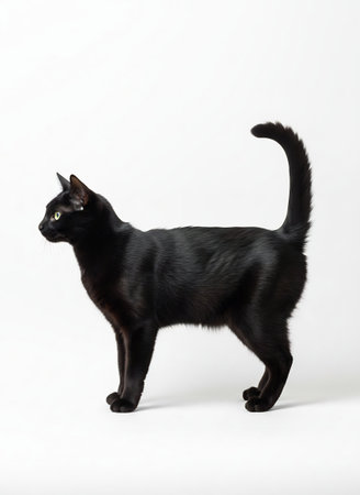 Black cat on a white background. Studio photo of a black cat.の素材