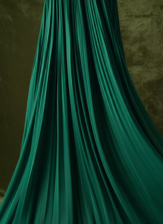 Curtain of green fabric on a dark background. 3d renderingの素材