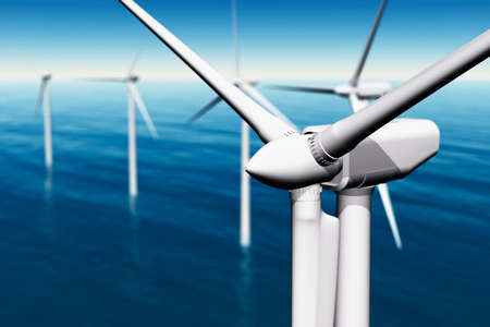 Wind Farm in the Sea  3D renderの写真素材