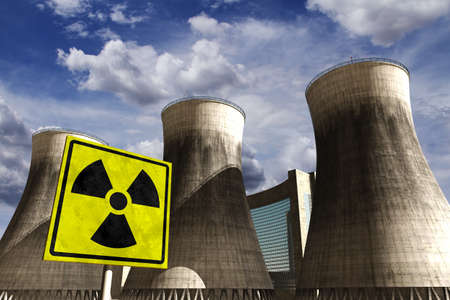 Nuclear Station Power Plant Cooling Towers 3D render and cloudsの写真素材