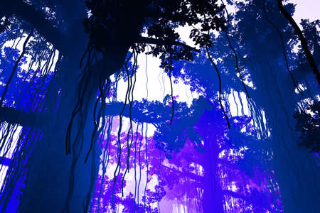 Mysterious Fairy Tale Fantasy Deep Jungle in Water  3D Illustrationの写真素材