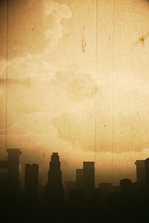 Huge Smoggy Metropolis in the Sunset Sunrise 3D artwork illustration vintage designの写真素材