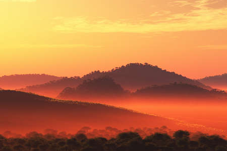 Wonderful Fairy Tale Magical Scenery in Sunset Sunrise 3D Illustration Artwork