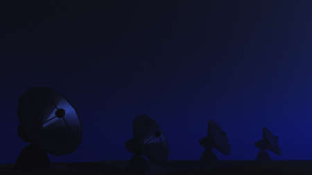 Radio Telescope Antenna Observatory Arrays, Dishes rotating at Night 3D Illustrationの写真素材