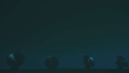 Radio Telescope Antenna Observatory Arrays, Dishes rotating at Night 3D Illustrationの写真素材