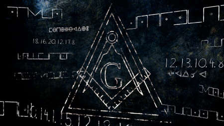 The Free Masonic Grand Lodge Sign and Illuminati Secret Characters in an Abstract Drawing Grungy Design Editorial Illustrationの写真素材