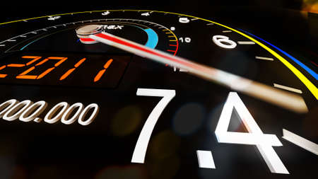 Meter Showing the Change of World Population over Time until Today 3D Illustrationの写真素材