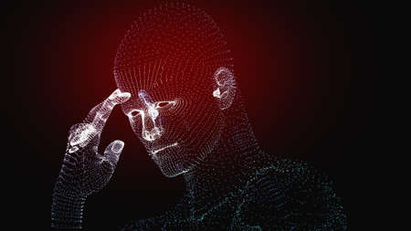 Human Headache Wireframe Simulation 3D Illustrationの写真素材
