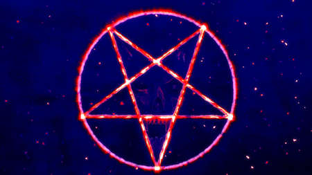 Inverted Pentagram Symbol with the Face of the Evil Illustrationの写真素材
