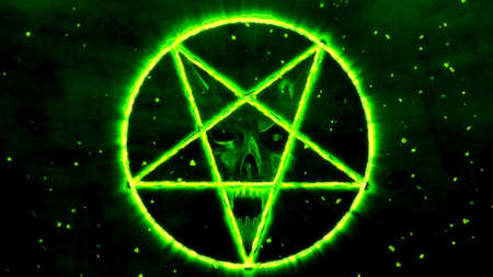 Inverted Pentagram Symbol with the Face of the Evil Illustration