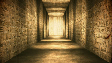 Egyptian Tunnel Hieroglyphs Corridor Vintage Illustrationの写真素材
