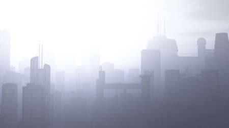 Post Apocalyptic Heavily Air Polluted Smoggy Metropolis 3D Illustrationの写真素材