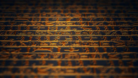 Vertical Golden Egyptian Hieroglyphs Ancient Wall Illustrationの写真素材
