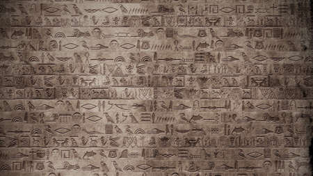 Vertical Egyptian Hieroglyphs Ancient Stone Wall Illustrationの写真素材