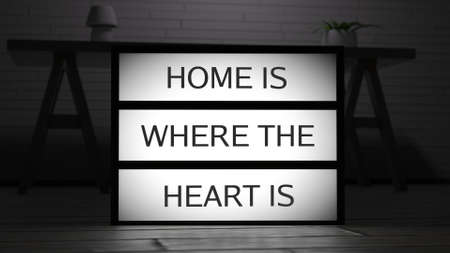 Home is Where The Heart Is Lightbox 3D Illustrationの写真素材
