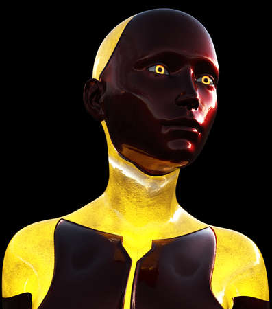 High Tech Android Female Red Yellow Modern AI 3D Illustration