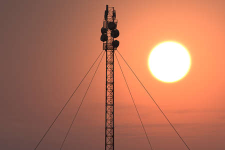 5G Telecommunication Tower in Sunset Sunrise 3D Illustration