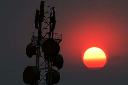 5G Telecommunication Tower in Sunset Sunrise 3D Illustrationの写真素材