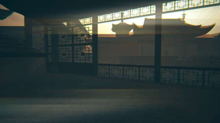 Chinese Inner Courtyard 3D Illustration