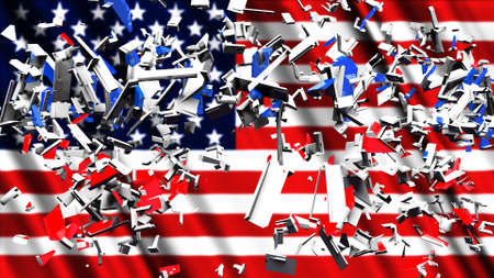 Debris and USA Flag Divided America Concept 3D Illustrationの写真素材