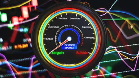 US Stock Market Bubble Meter 3D Illustrationの写真素材
