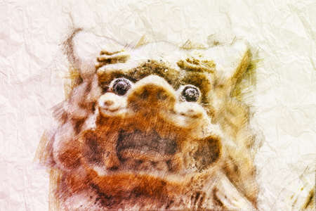 Home Protector Chinese Lion Right Side Handdraw Art Illustrationの写真素材