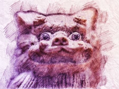 Home Protector Chinese Lion Left Side Handdraw Art  Illustrationの写真素材