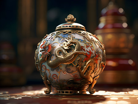 Ancient Chinese Porcelain Handcrafted Wonderful  Ornament AI Artworkの素材