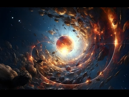 Fantasy space scene with planets, stars and nebula. 3D renderingの素材