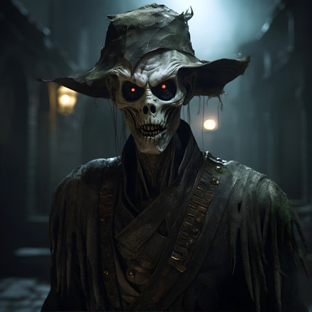 Scary zombie in the old city at night. Halloween concept.の素材