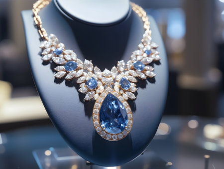 jewelry on display in a shop window of a jewelry storeの素材