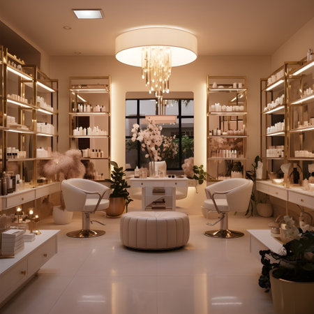 Interior of a beauty salon with natural cosmetics in a modern styleの素材