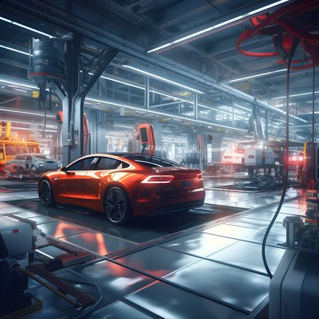 Automotive assembly line. Auto service industry. 3D rendering.の素材