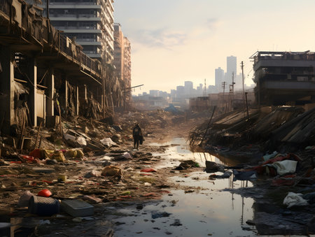 Demolished building and poor poverty city areaの素材