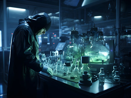 Scientist working in chemical laboratory. Science and technology concept. 3D Renderingの素材