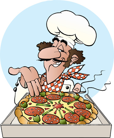 Vector cartoon illustration of a pizza bakerのイラスト素材