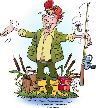 Vector cartoon illustration an angler who lieのイラスト素材