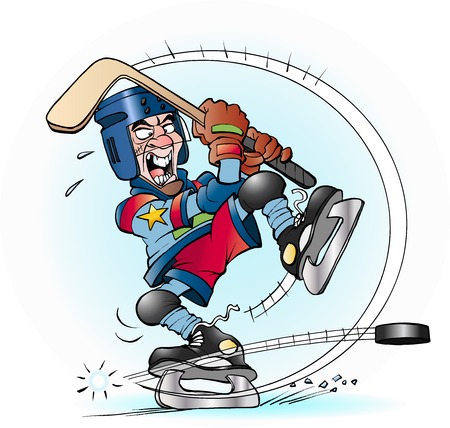 Vector cartoon illustration of a slap shot in hockeyのイラスト素材