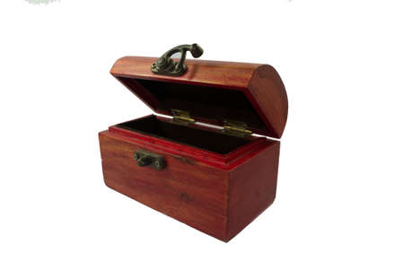 Wooden treasure box on white backgroundの写真素材