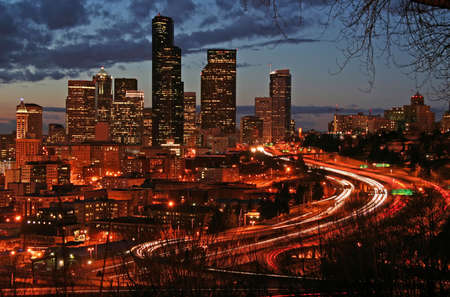 Postcard-like Seattle night viewの写真素材