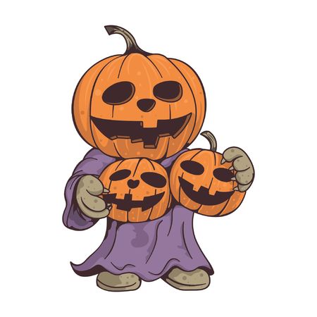 pumpkins head illustration with gradientsのイラスト素材