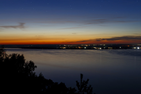 starry sky over the night riverの写真素材