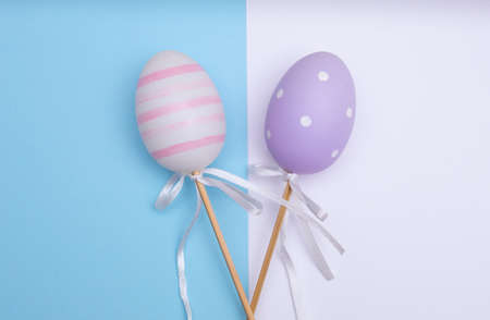 Easter concept with pastel colors. Minimal flat lay.の写真素材