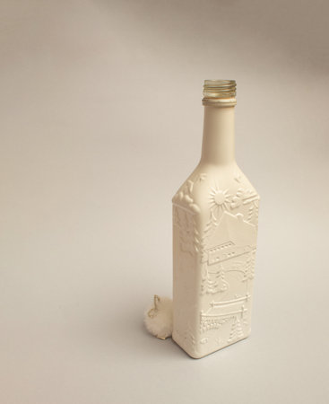 Christmas decorative bottle with rabbit in backgroundの写真素材